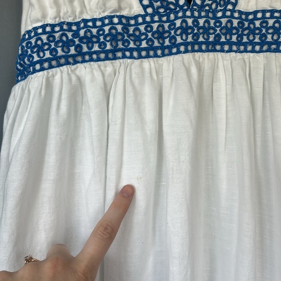 Blue and White Linen Blend Embroidered J.Crew Maxi Dress Size L - Picture 3 of 7